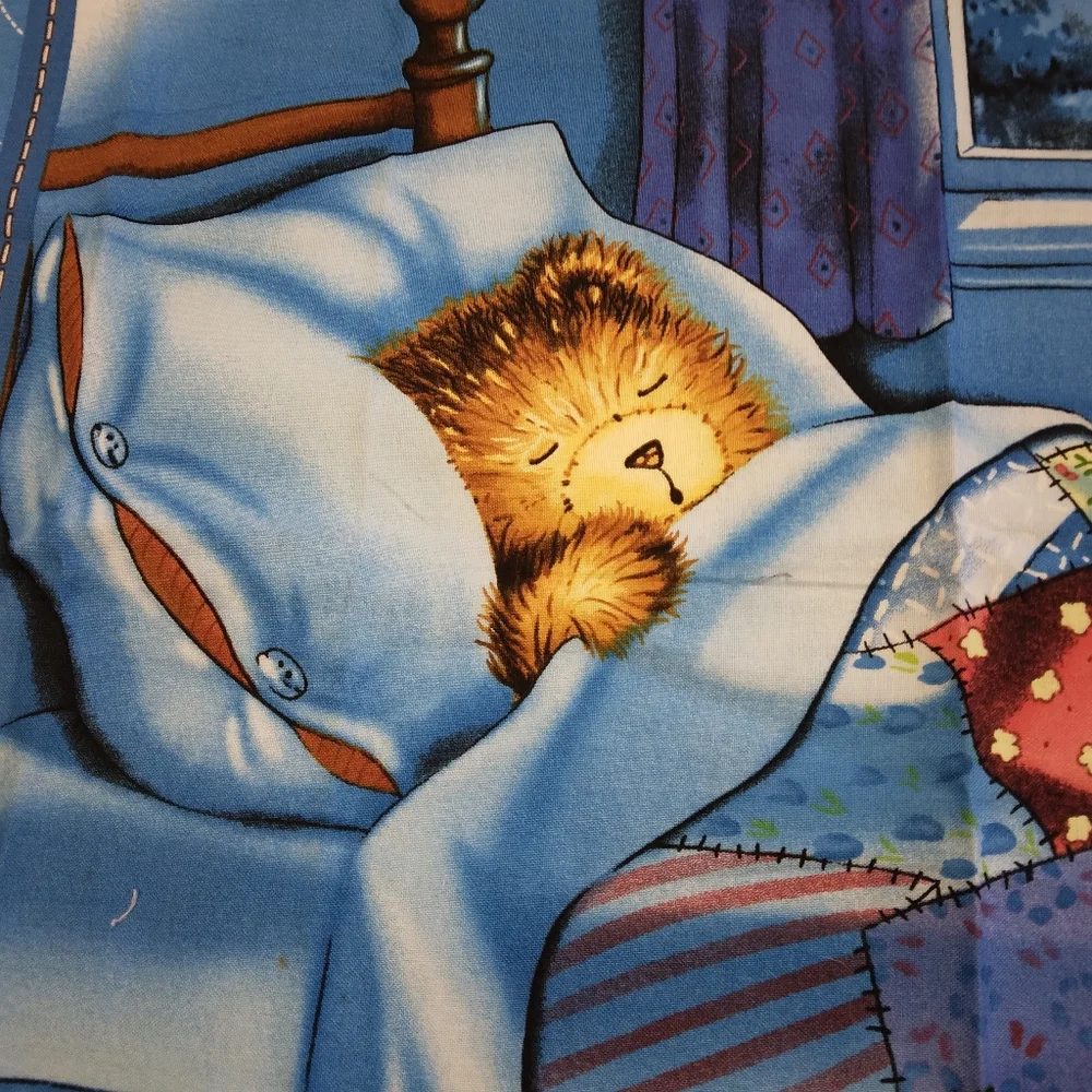 FABRIC PANEL Pillow Panel GOODNIGHT! Featuring A Sweet Sleeping Teddy Bear